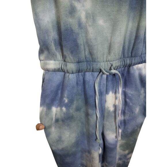 3895) Pink Rose Sleeveless Blue tie Die Pockets Elastic waist Jumpsuit Small - Picture 4 of 8